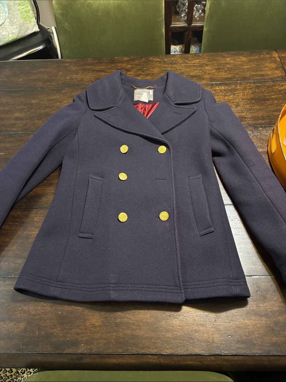 J.Crew Stadium Wool Peacoat Navy Blue - Size 4. Missing One Button.